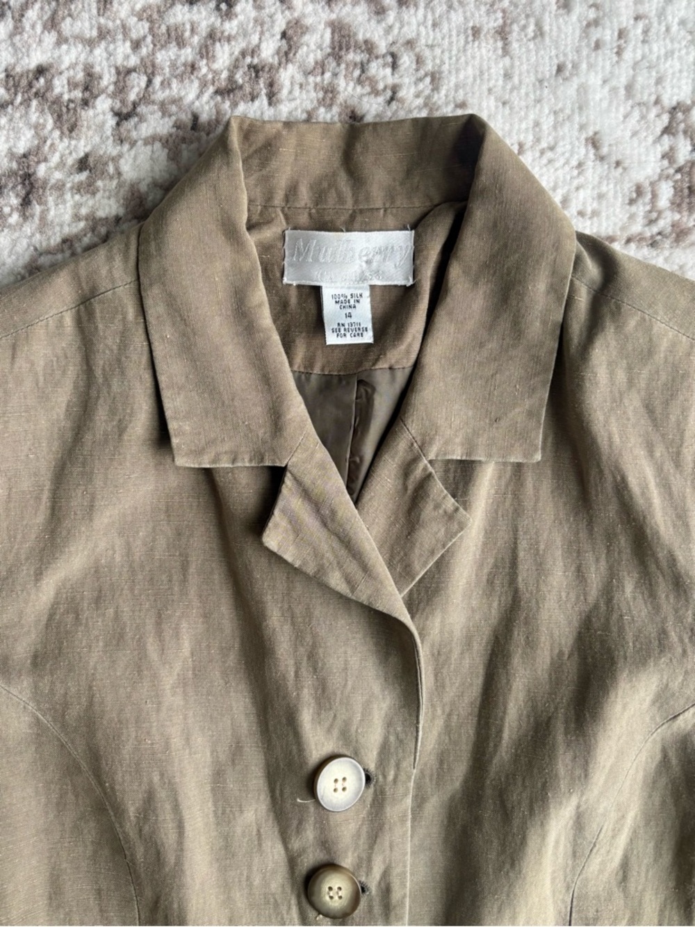 Vintage Mulberry 100% Silk Khaki/Olive Tailored Button Jacket - Picture 2 of 9